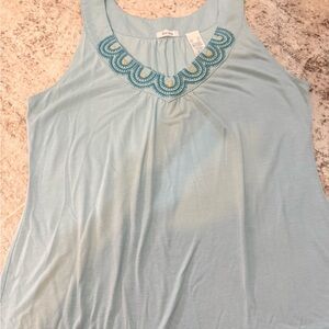 liz & co. Sky Blue Embroidered Tank Top